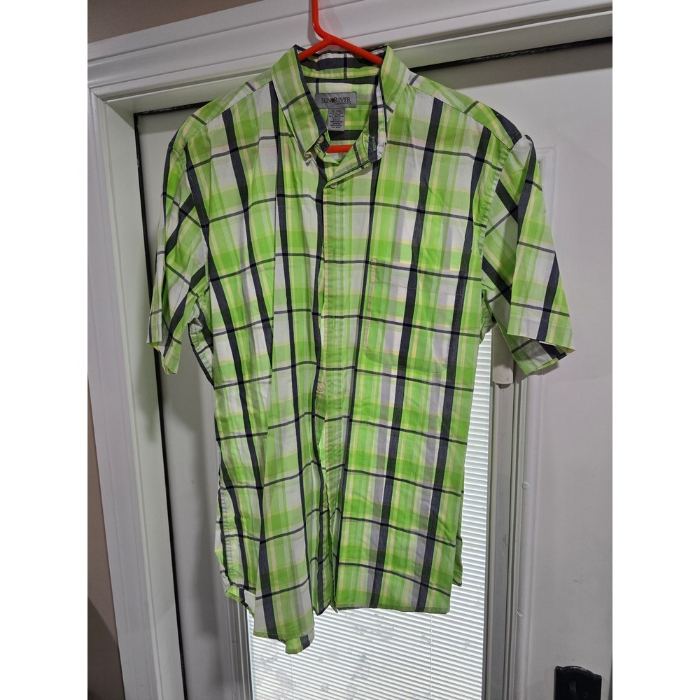 Sun River Clothing Co Mens XL Lime Green Plaid Short Sleeve Button Down Shirt